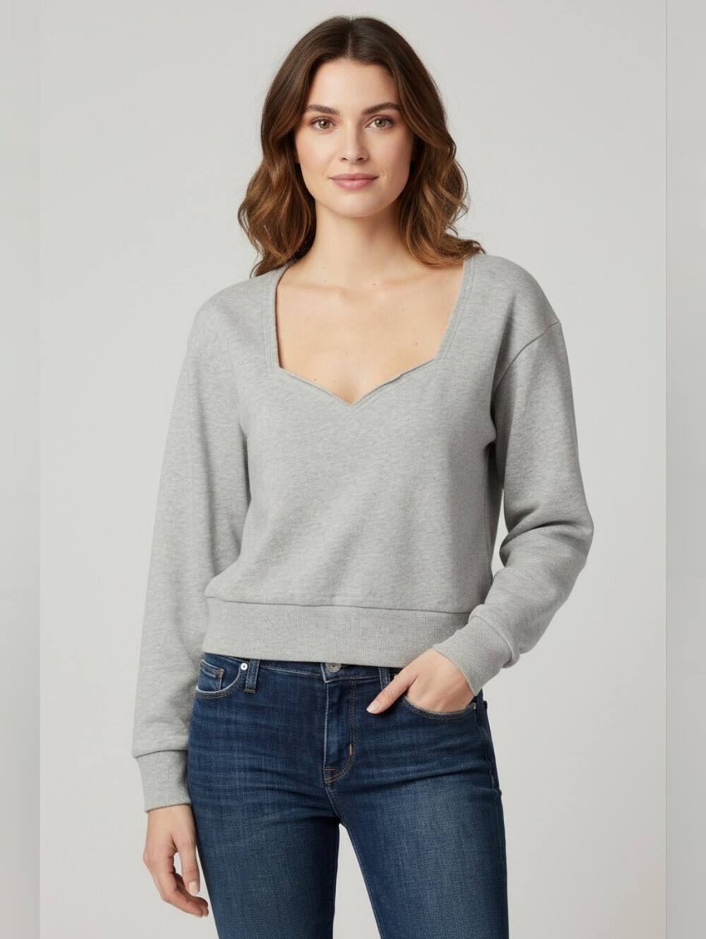 Hudson Women's M Sweetheart Cotton Sweatshirt Heather Grey Long Sleeve Pullover